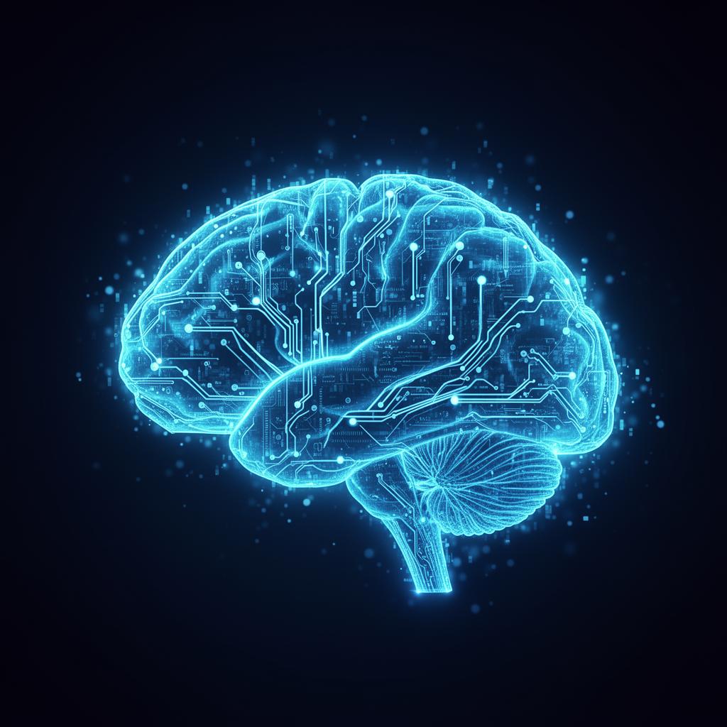 Cérebro digital holográfico representando inteligência artificial